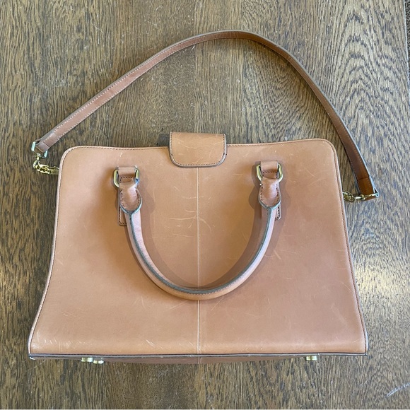 J Crew Edie Pecan Tan Leather Top Handle Structured Attaché Carry All Bag - Picture 1 of 13